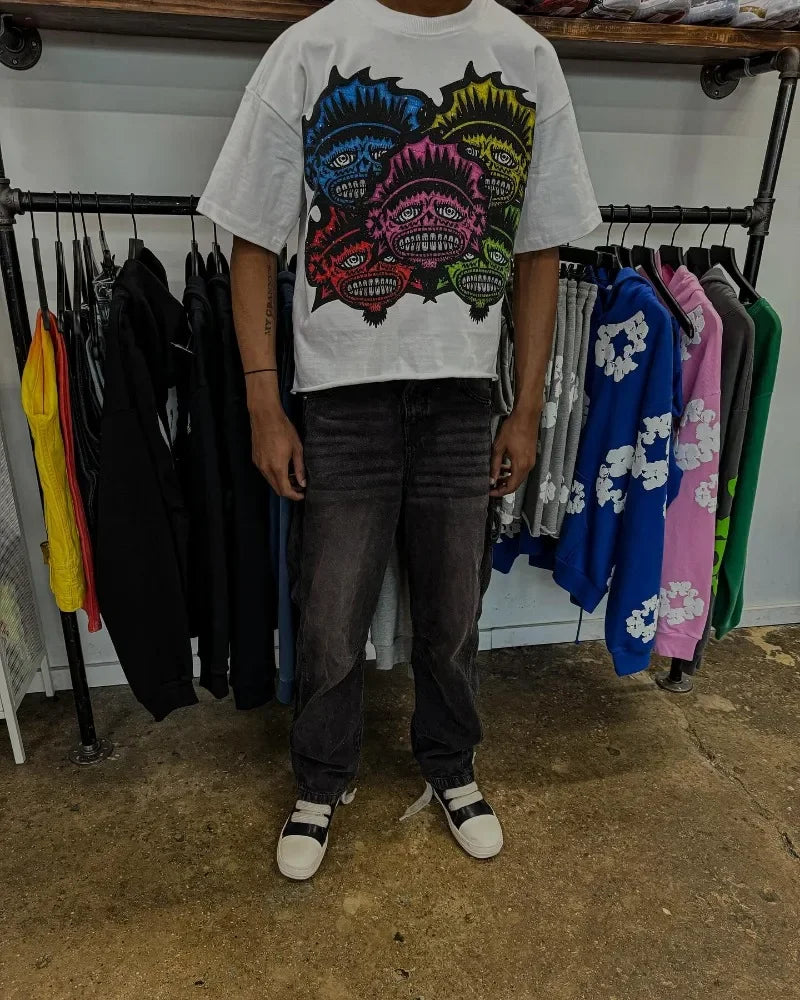 American Gothic trendy cartoon pattern oversized short-sleeved T-shirt men's Y2K streetwear Harajuku casual loose couple tops Street King Limited
