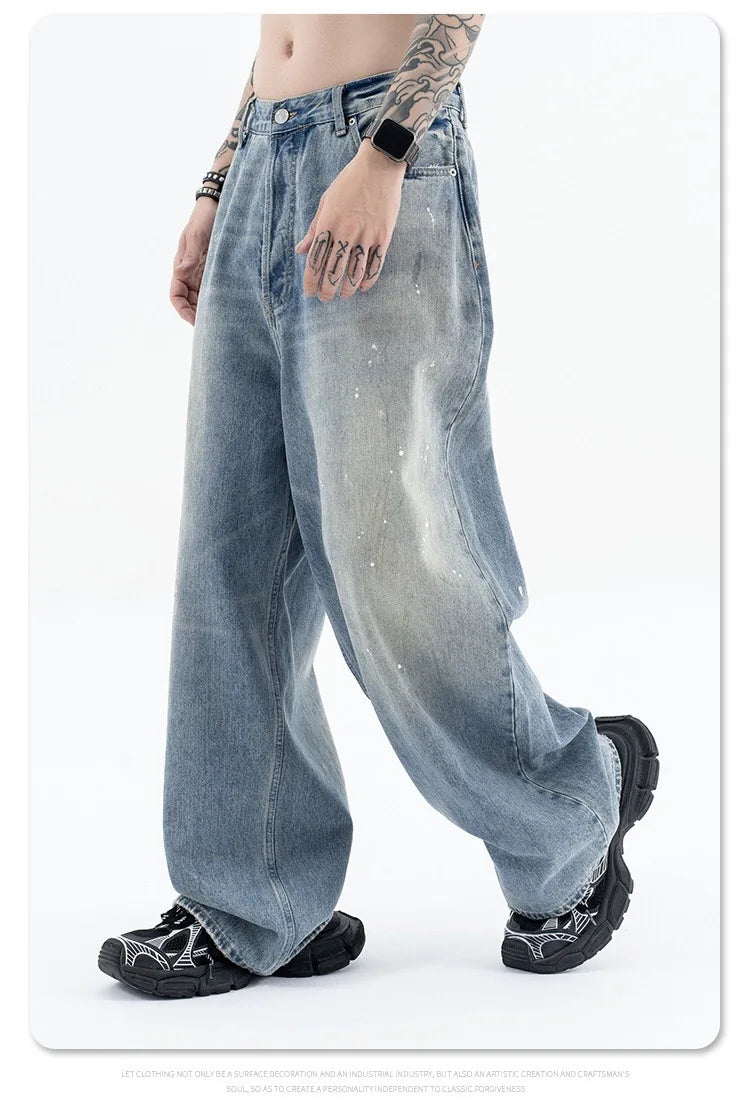Splashing ink to wash old baggy retro jeans Street King Limited