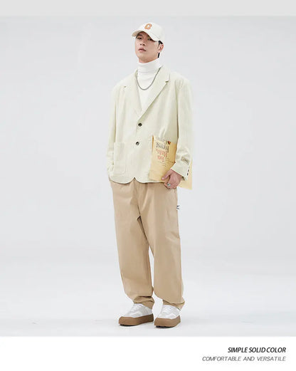 mens loose casual plus size fashion retro corduroy blazer jacket handsome man commuter business suit coat blazers outerwear unique default style 1215