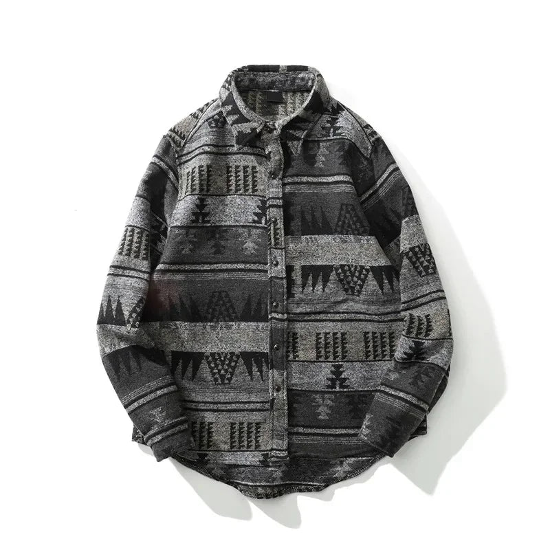 Dark Icon Geometric Stripe Shirts Men Women Long Sleeve Harajuku Woolen Shirts Men Clothing Street King Limited