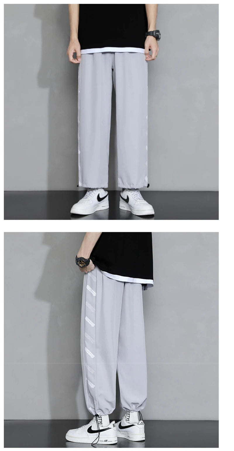 summer side letter printed straight pants mens drawstring sports joggers sweatpants y2k streetwear baggy casual trousers unique joggers style 886