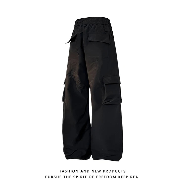 multi pocket mens wide leg straight cargo pants korean fashion track pants male casual loose mopping trousers four seasons unique cargo style 1024