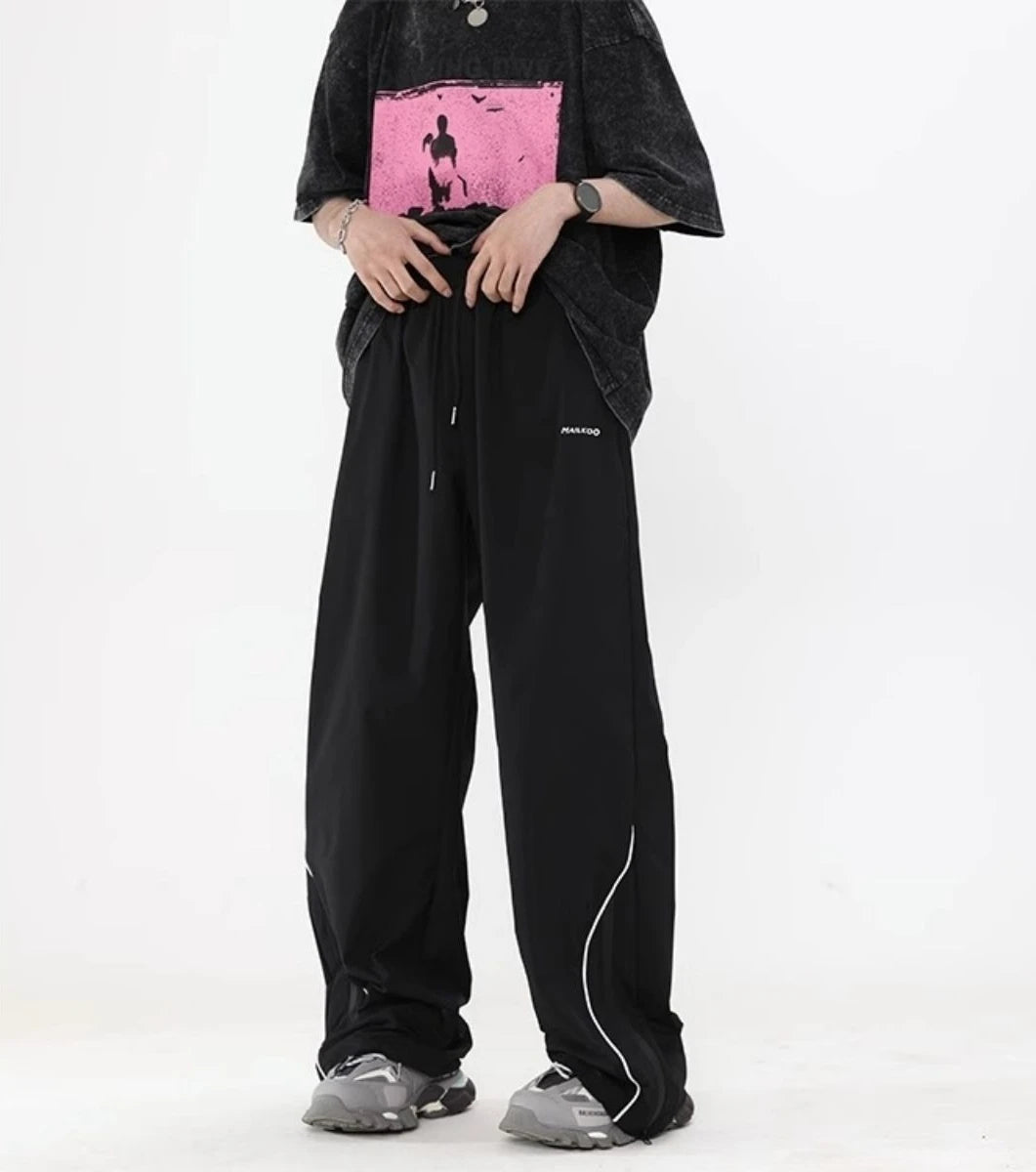 Spring autumn Korean windbreak loose sports pants men fashion street Y2K couple personality retro wide leg straight leg pants Street King Limited