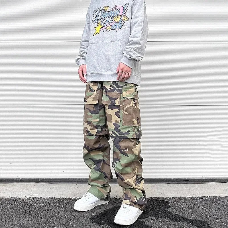 y2k knee detachable multi pockets camouflage cargo pants mens streetwear patchwork baggy overall ropa hombre oversized trousers unique cargo style 2391
