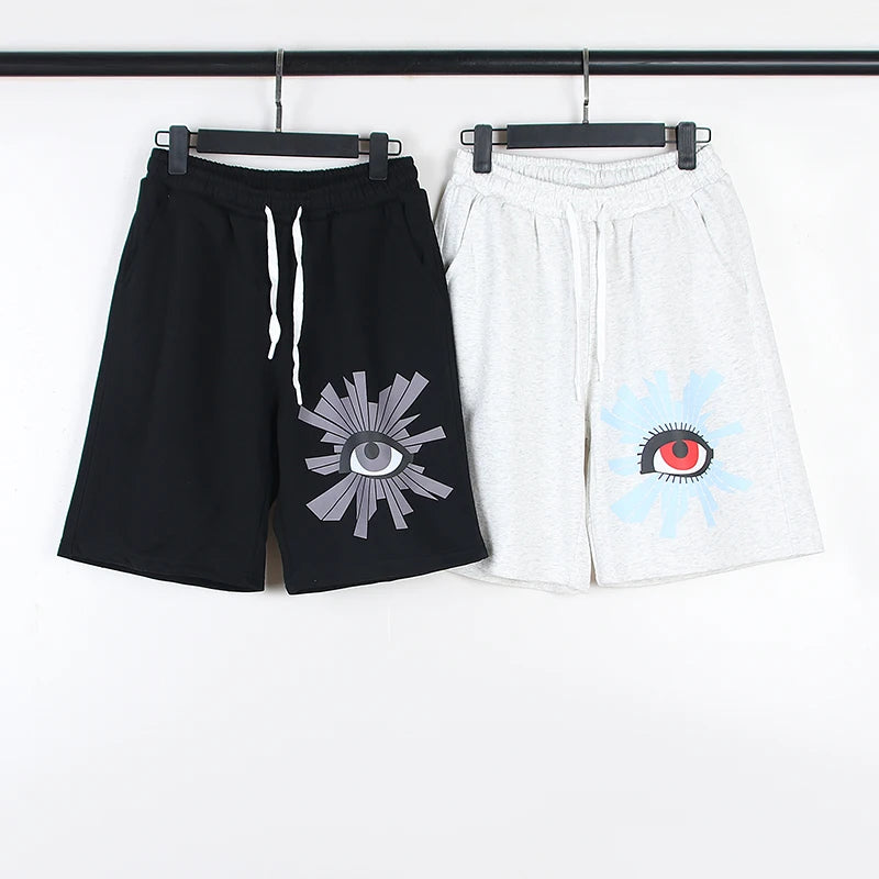 Streetwear Summer Retro Big Eyes Print Drawstring Casual Sport Shorts for Men and Women Wide Leg Baggy Five Point Pants Oversize Street King Limited