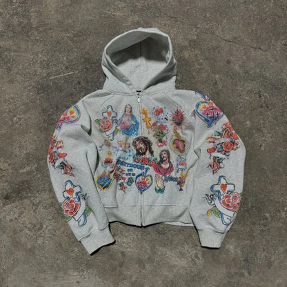 American retro gothic rock letter print pattern oversized hoodie men's fashion Harajuku loose versatile sweatshirt couple style Street King Limited