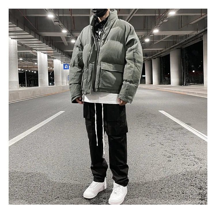 mens jacket winter parkas streetwear thicken warm washed solid zipper cotton padded bomber jackets harajuku fashion casual coat unique default style 4864