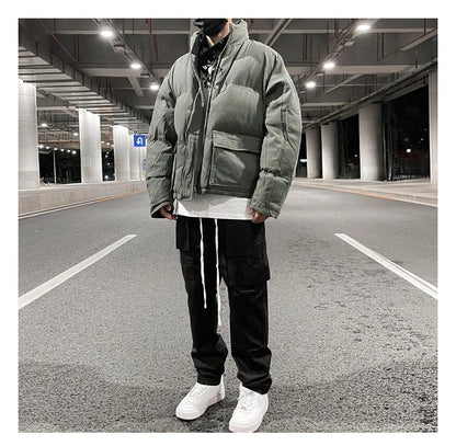 mens jacket winter parkas streetwear thicken warm washed solid zipper cotton padded bomber jackets harajuku fashion casual coat unique default style 4864