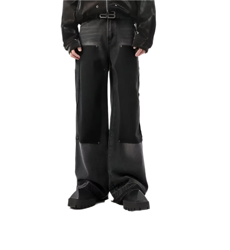 Vintage High Street Jeans Men Women Distressed Patch Design Wide Leg Pants American Style Straight Baggy Korean Trousers Spring Street King Limited