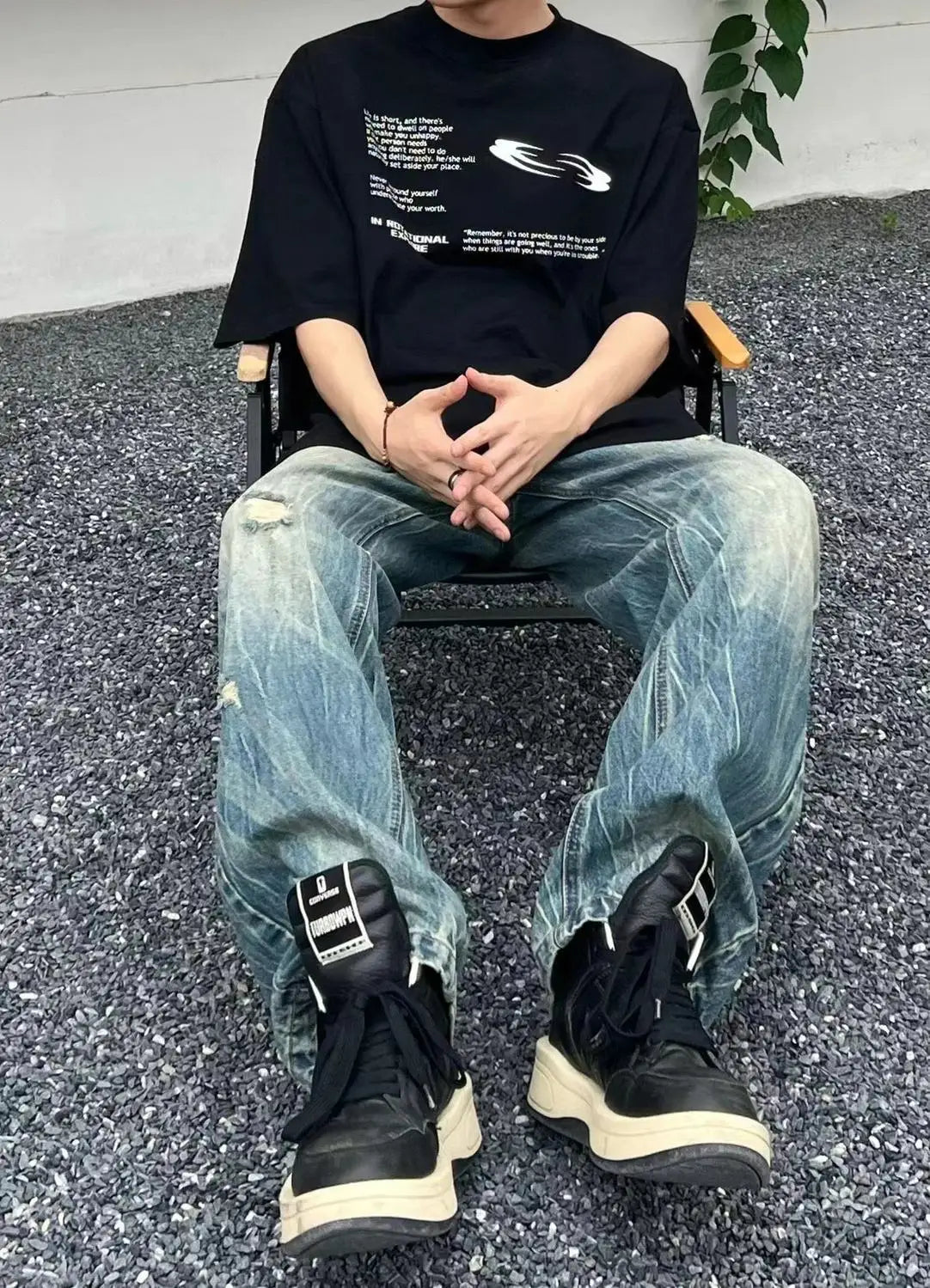 Korean personalized overlapping font printed T-shirt fashion y2k men and women loose hip hop street round neck half sleeved tops Street King Limited