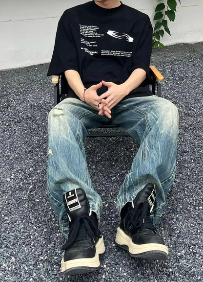 Korean personalized overlapping font printed T-shirt fashion y2k men and women loose hip hop street round neck half sleeved tops Street King Limited