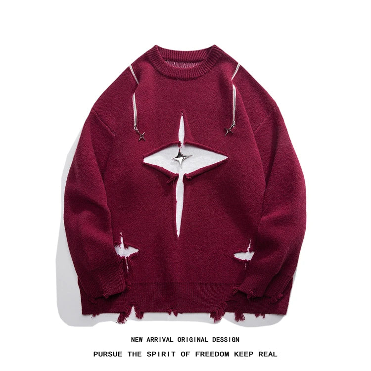 Gothic Men's Sweater Hip Hop Streetwear Long Sleeved Round Neck Tops Oversized Autumn New Knitwear Sweaters Jumpers Street King Limited