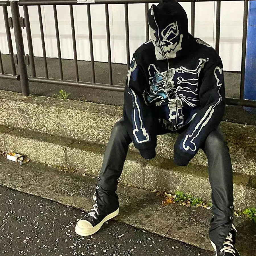 Cactus Jack Zipper Hoodie for Men Skull Print Pullover Hoodies Halloween Hip-hop Hooded Cardigan Zip Up Washed Y2k Clothes Man Street King Limited
