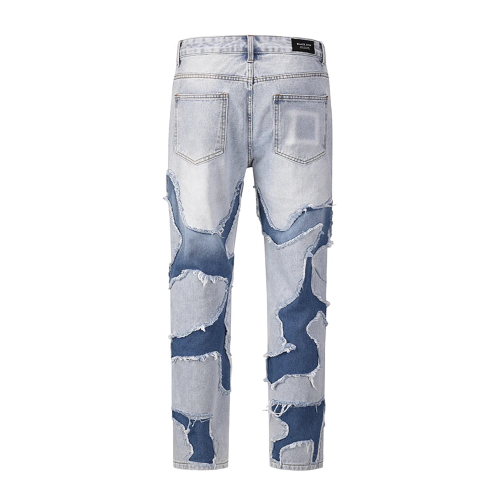 high street vibe style patchwork frayed jeans pants for men retro washed hole ripped casual loose denim trousers oversized 1 vintage washed jeans