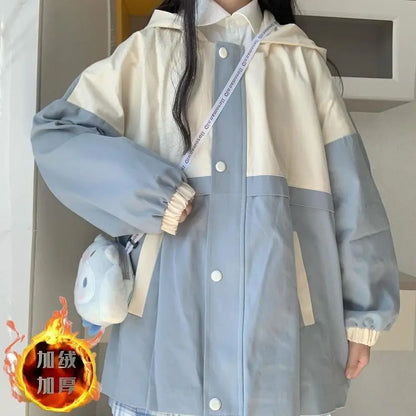 s 3xl basic jackets women patchwork design all match preppy style casual outerwear with hat daily harajuku streetwear clothing unique default style 4629