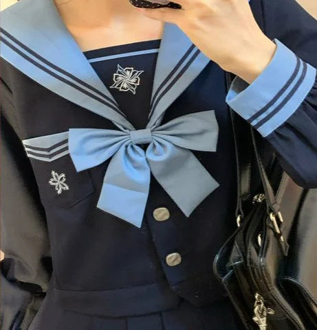 Student Union JK Uniform Sailor Suit Blue Skirt Long Sleeve Navy Collar Bow Tie Two Colors Two-piece Set Vitality Kawaii Street King Limited