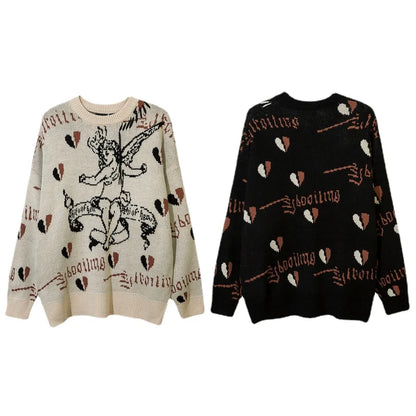 Hip Hop Harajuku Angle Pattern Knitted Sweater Unisex Pullover Streetwear Winter Casual Loose Mens Sweater Warm Jumper Knitwear Street King Limited