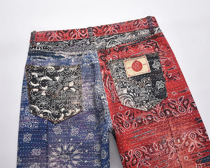 hip hop distressed paisley patchwork baggy jeans pants for men straight y2k ripped casual cargos oversized denim trousers unique cargo style 125