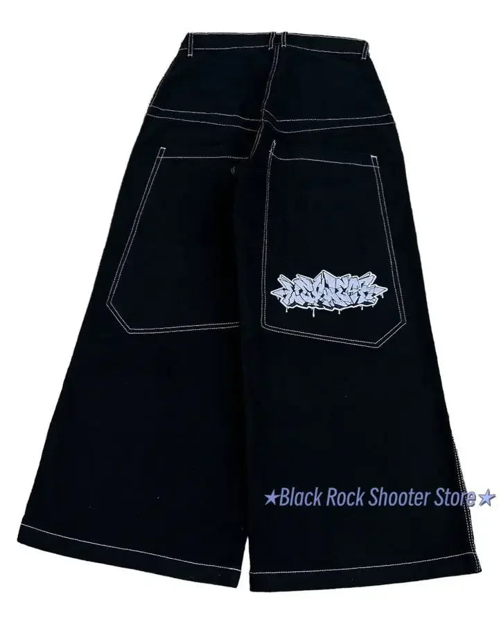 harajuku y2k streetwear wexwear jeans gothic hip hop letter embroidery baggy jeans pants womens high waist wide leg trousers vintage washed jeans