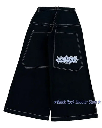harajuku y2k streetwear wexwear jeans gothic hip hop letter embroidery baggy jeans pants womens high waist wide leg trousers vintage washed jeans