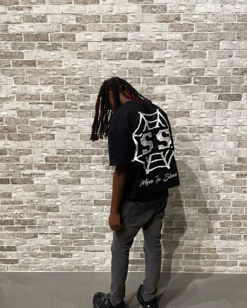 Trendy Brand Fashion Letters Cartoon Print Oversized Short-sleeved Men Y2k Harajuku Hip-hop Retro Loose Casual T-shirts Women Street King Limited