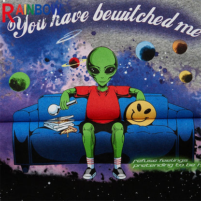 Rainbowtouches T Shirt 2022 Vintage Unisex High Street Alien Graphic Oversize Mens T Shirts Street Fashion Hip Hop Cotton Shirts Street King Limited
