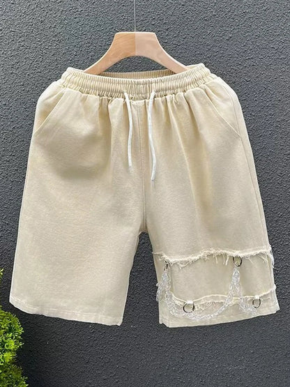 summer men suede straight shorts 2024 new y2k streetwear design drawstring bermudas hombre vintage baggy basketball shorts unique shorts style 3219