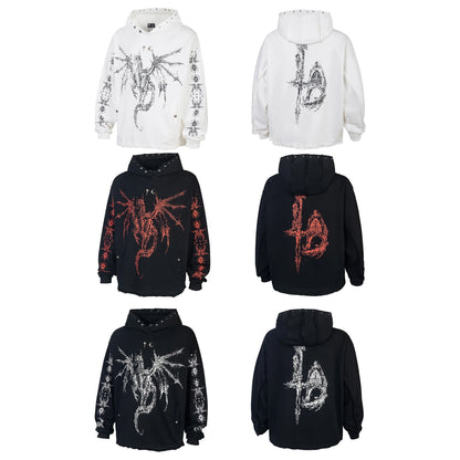 24ss THUG CLUB High-Street Dragon Print Cotton Casual Oversized Streetwear Hip-Pop Hoodies For Men Street King Limited