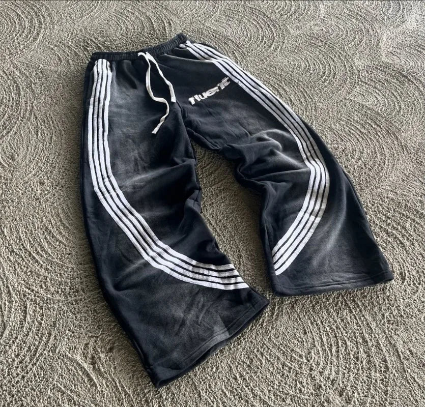 y2k american hip hop rock fashion letter striped nine point pants street fashion brand harajuku retro oversized couple trousers unique default style 3293
