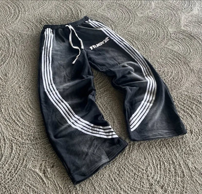 y2k american hip hop rock fashion letter striped nine point pants street fashion brand harajuku retro oversized couple trousers unique default style 3293