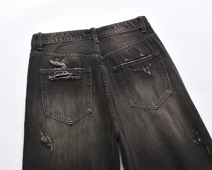 streetwear frayed hole distreesed ripped baggy jeans for men and women pantalones hombre y2k casual denim trousers oversized unique jeans style 5834