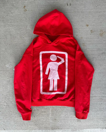 American Gothic Cartoon Pattern Oversized Hoodie Women's Y2K Street Hip Hop Harajuku Fashion Loose Long Sleeve Sweatshirt Men's Street King Limited