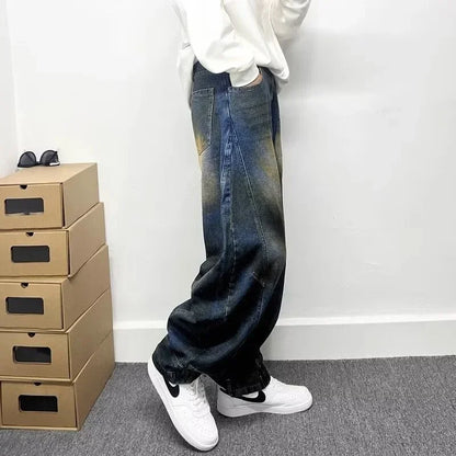 autumn hip hop graffiti painted baggy jeans mens y2l streetwear wide leg denim pants punk fashion distressed gradient jean urban skinny jeans