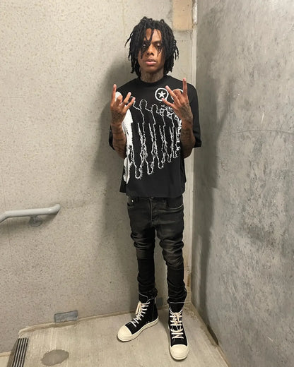 American Trendy Gothic Punk Letter Printed Oversized T-Shirt Men's Y2K Street Hip-Hop Loose Versatile Casual Cotton Top Street King Limited