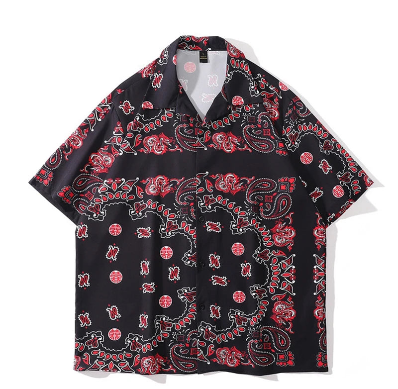 Rainbowtouches Unisex Summer Fresh Style Crane Digital Printing Comfortable  PrintingPolyester Casual Hawaii Street Wear Shirts Street King Limited