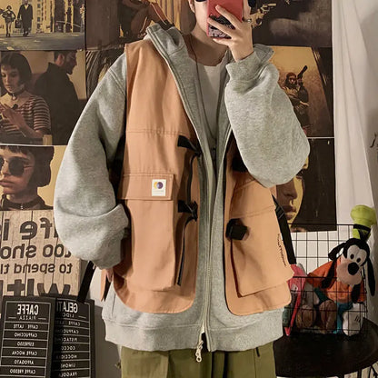 Fake two-piece coat men's ins, trendy Japanese functional workwear hooded jacket, autumn European and American retro trend tops Street King Limited