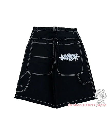 Wexwear Embroidery Shorts Skateboarding New Y2k Jeans Denim Baggy Harajuku Gym Basketball Shorts Men Letter Graphic Streetwear Street King Limited