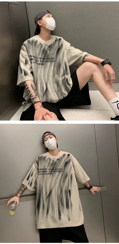 American retro loose summer short-sleeved T-shirt men's new trendy brand handsome high street casual half-sleeved tops y2k tops Street King Limited