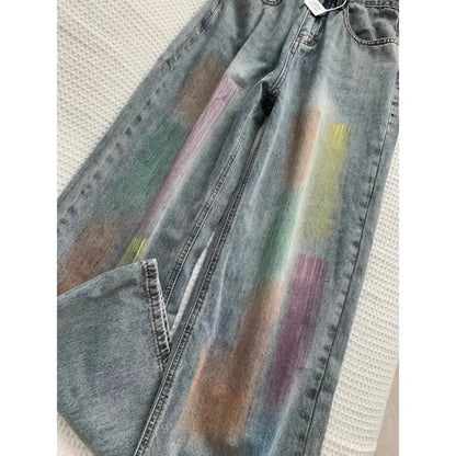 american retro personalized trend color gradient jeans for men and women new washed straight leg micro flared casual pants y2k denim street jeans