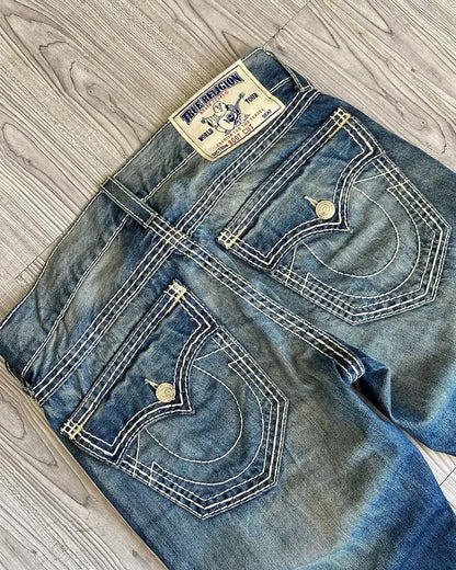 harajuku y2k new true religion high waist super t bootcut flared jeans street denim pants high waist straight leg wide leg jeans unique jeans style 1748