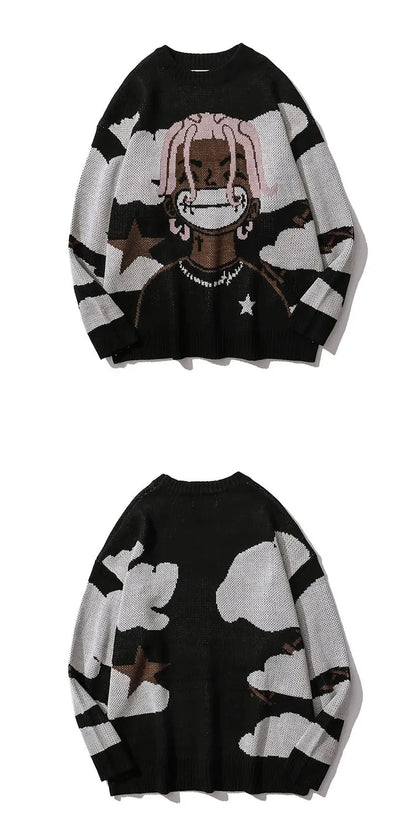 Traf-2024 Women's Sweater zssiibo Official Website Autumn New y2k Anime Cartoon Pattern Hoodie Women's Clothing Sales Street King Limited