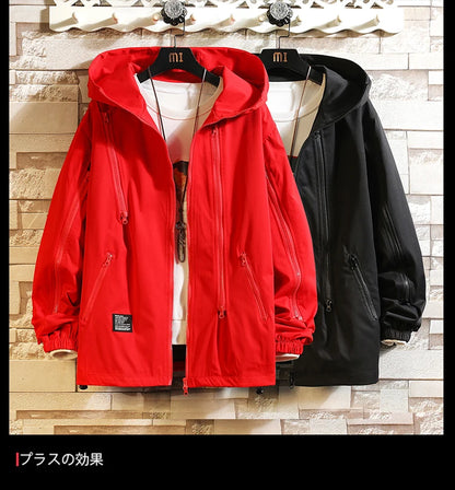 men workwear coat casual strip hoodids jacket unisex fashion hooded zipper tops outwear breathable waterproof windproof workwear unique default style 236