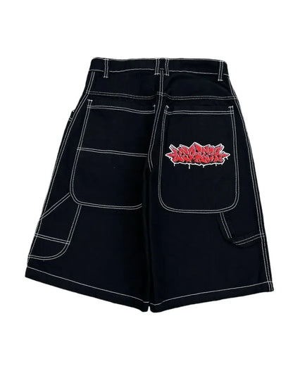 Hip Hop Wexwear Letter Embroidery Graphic Shorts Harajuku Streetwear Y2k Black Jeans Denim Baggy Gym Skate Shorts Men Clothing Street King Limited