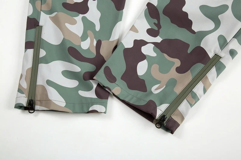 Street Wear Functional Camouflage Cargo Trousers Men Waterproof Pockets Pleated Zip Up Tapered Pants Nylon Belt Men's Clothes Street King Limited