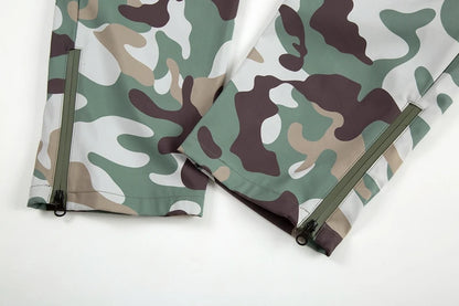 Street Wear Functional Camouflage Cargo Trousers Men Waterproof Pockets Pleated Zip Up Tapered Pants Nylon Belt Men's Clothes Street King Limited