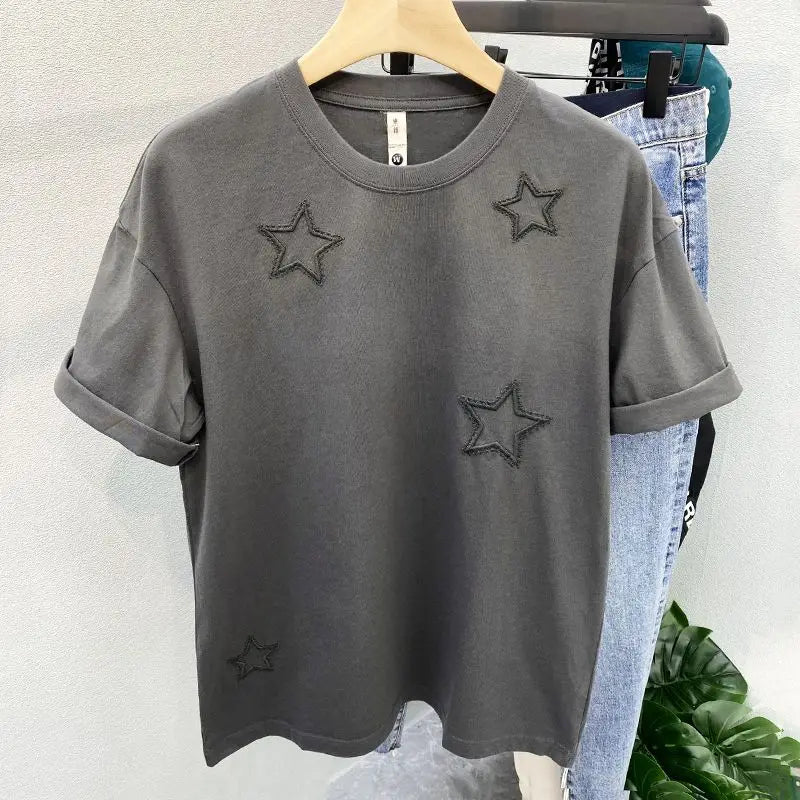2024 American style men and women summer pentagram round neck short sleeved trendy couple loose retro casual T-shirt top y2k Street King Limited