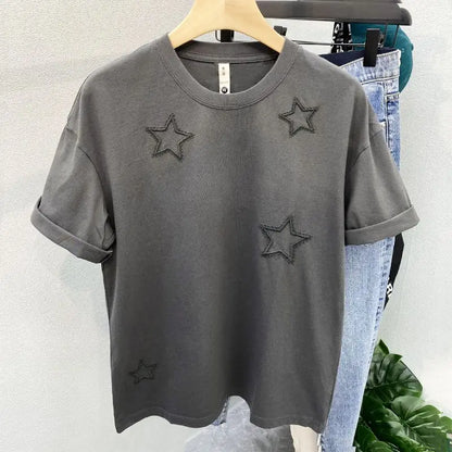 2024 American style men and women summer pentagram round neck short sleeved trendy couple loose retro casual T-shirt top y2k Street King Limited