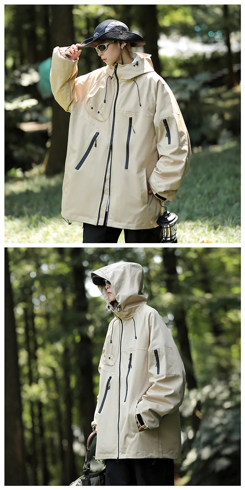 mens vintage waterproof outdoor functional jacket windbreaker camping sports elastic hoodie jackets autumn new fashion overcoat unique default style 156
