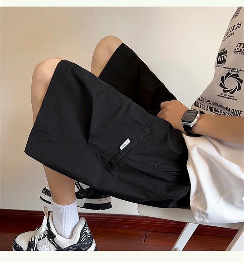 summer mens straight pleats shorts casual gym basketball sports short sweatpants y2k streetwear wide leg bermudas para hombre unique joggers style 3642
