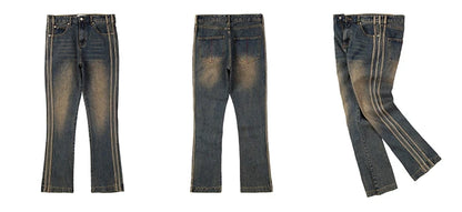 high street vibe washed striped flared jeans dark blue distressed jean casual side stripes slim micro flared jeans pants male unique jeans style 1666